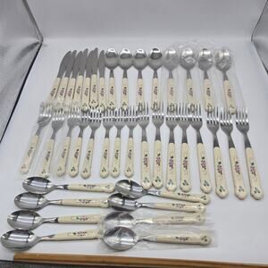 VTG Pfaltzgraff Tea Rose Stainless Flatware SET Lot of 39 Taiwan READ New